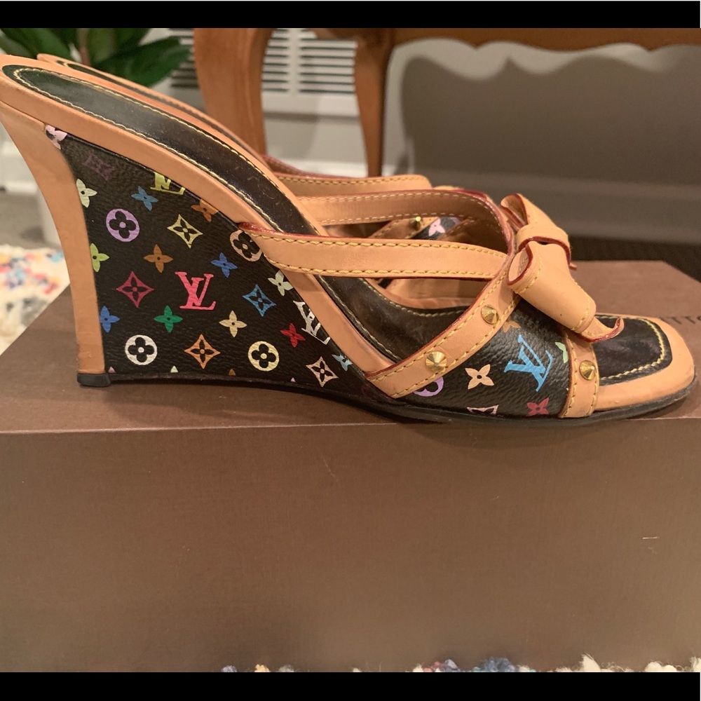 Louis Vuitton Black Multicolor Wedge w Leather S37 - Picture 2 of 7
